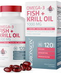 Bronson Omega-3 Fish + Krill Oil 1000 MG EPA Astaxanthin Premium Blend - Joint, Brain & Eye Health - Non GMO, Heavy Metal Tested, 120 Softgels