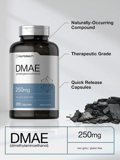 DMAE Supplement 250mg | 200 Capsules | Non-GMO, Gluten Free | DMAE Bitartrate | by Horbaach