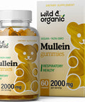 Wild & Organic Mullein Gummies Daily Dietary Supplement for Respiratory Digestive Support and Immune Booster Vegan Non GMO Verbascum Thapsus Herbal Extract 2000mg 60 Chews