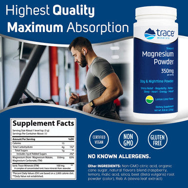 Trace Minerals Research Stress-X Magnesium Powder, 8.8 Ounce, Lemon Lime Flavor, Pack of 1