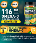 Built Nature Omega 3 Fish Oil Gummies With Epa & Dha From Wild Fish - Triple Strength Omega 3 Fish Oil Gummy, Supports Healthy Heart, Brain & Immune System, Burpless & Natural - 120 Gummies, 60 Day Supply