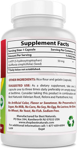 Best Naturals 5-HTP 50 mg 120 Capsules 5 HTP Capsules Supports Relaxation & restful Sleep
