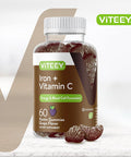 Iron Gummies 20Mg + Vitamin C 26Mg For Iron Deficiency And Anemia, Supports Energy, Blood Cell Formulation, Blood Builder, Vegan Supplements, Gluten Gelatin And Gmo Free, Chewable Grape Gummy Chews