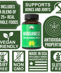 Manganese Supplement Food Like Mineral Chelated For Superior Absorption With Whole Food Blend Of 25+ Fruits & Vegetables. Pure