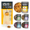 Tiesta Tea - Loose Leaf Starter Kit | Premium Starter Kit Sampler | High to Non Caffeinated | Make Hot & Iced Tea | Starter Kit with Black Green Herbal Tea Sample Bags and 100 Disposable Tea Filters