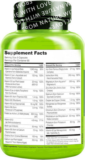 Naturelo Prenatal Multivitamin With Gentle Chelated Iron, Methyl Folate, Plant Calcium & Choline - Vegan, Vegetarian - Non-Gmo - Gluten - 180 Capsules - 2 Month Supply