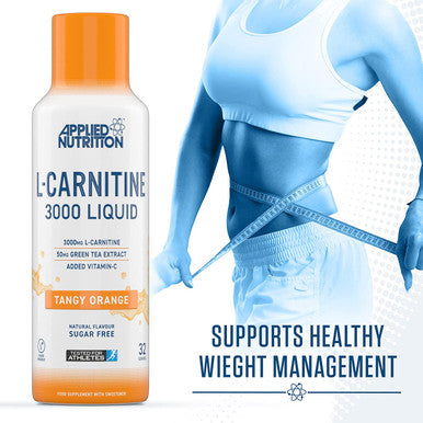 Applied Nutrition L Carnitine Liquid 3000 with Green Tea and Vitamin C 3000mg L-Carnitine Per Serving Natural Flavouring Boosts Energy and Weight Management Vegan Friendly 480ml (Tangy Orange)
