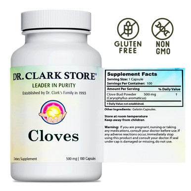 Dr Clark Cloves Healthcare Supplement - Natural Digestive Health, 500 Mg, 100 Pure Gelatin Capsules