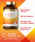 Carlyle Vitamin C with Rose Hips | 500mg | 300 Tablets | Vegetarian, Non-GMO, and Gluten Free Supplement | High Potency Formula