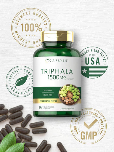 Carlyle Triphala Capsules | 1500mg | 180 Count Supplement | Non-GMO and Gluten