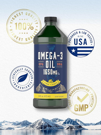 Carlyle Omega 3 Fish Oil | 1650mg | 32 fl oz (2 x 16oz Bottles) | Lemon Flavor | Non-GMO & Gluten Supplement