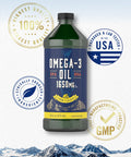 Omega 3 Fish Oil | 1650Mg | 32 Fl Oz (2 X 16Oz Bottles) | Lemon Flavor | Non-Gmo & Gluten Free Supplement