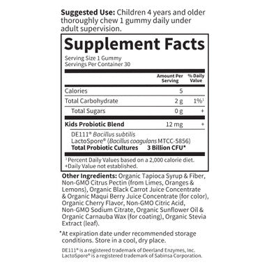 Garden of Life Probiotics For Kids Cherry Flavor Gummies - Sugar Free Once Daily Kids Probiotic Gummies 3 Billion Cfu Probiotics Plus Fiber For Digestive & Immune Health 30 Vegetarian Gummies