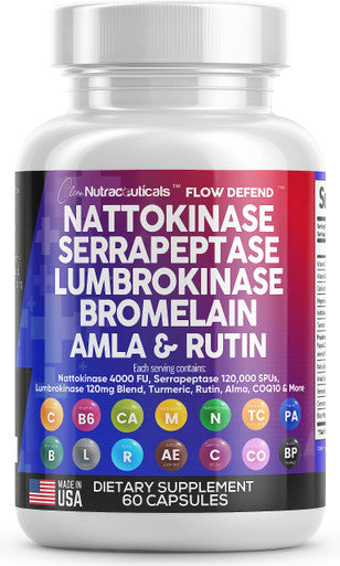 Nattokinase 4000 Fu Serrapeptase 120000 Spu Lumbrokinase Enzyme Supplement With Bromelain Papain Papaya Enzymes Rutin Extract