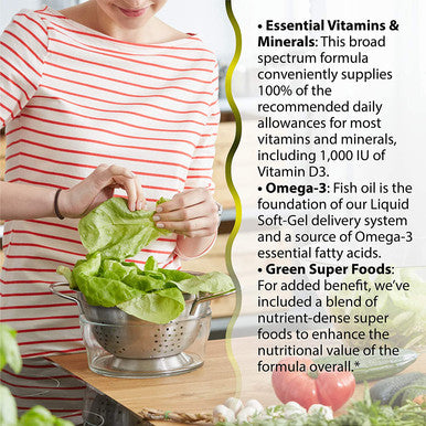 Irwin Naturals Only One Liquid-Gel Multi - No Iron Daily Essential Vitamins Minerals Antioxidants Omega-3 & Green Super Foods - 60 Liquid Softgels