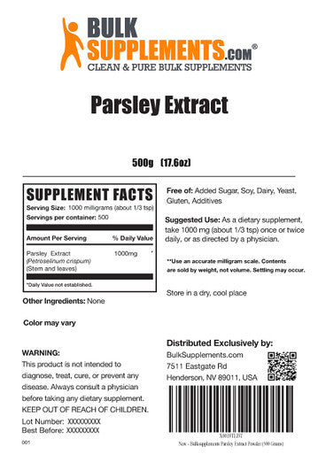 BulkSupplements Parsley Extract Powder - Herbal Supplement Powder, Antioxidants Source - - 1000mg , 500 Servings (500 Grams 1.1 lbs)