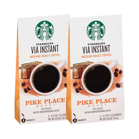 Starbucks VIA Instant Coffee, Medium Roast Coffee, Pike Place Roast, 100% Arabica, Single-Serve, 1 Box (50 Packets) | 100% Arabica instant coffee packets; Pike Place Roast medium roast; 1 box, 50 packets