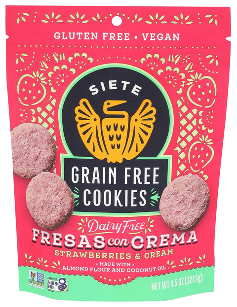 Siete Gluten Free Fresas Con Crema Cookies | Vegan | Grain Free | Non GMO | Dairy Free | Made with Almond Flour & Coconut Oil | 4.5 Oz. Bag (Pack of 1)