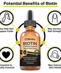 MAX Absorption Biotin Liquid Drops 10000mcg of Biotin Per Serving 60 Serving No Artificial Preservatives, Vegan Friendly Supports Healthy Hair Growth Strong Nails and Glowing Skin Made in USA 30 Ml
