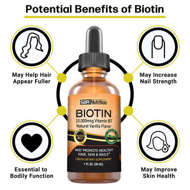 MAX Absorption Biotin Liquid Drops 10000mcg of Biotin Per Serving 60 Serving No Artificial Preservatives, Vegan Friendly Supports Healthy Hair Growth Strong Nails and Glowing Skin Made in USA 30 Ml