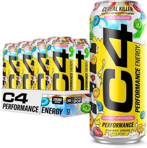 Cellucor C4 Performance Energy Drink | Strawberry Blast | Zero Sugar Carbonated Preworkout Energy | 200mg Caffeine with Beta Alanine | 16 Fl Oz (12 Pack)