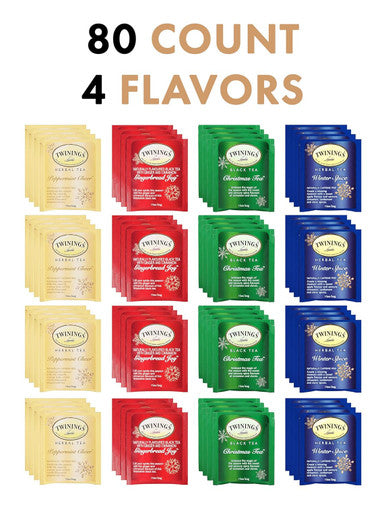 Blue Ribbon Twinings Tea Bags in Bamboo Box (80 Count) 4 Seasonal Collection Flavors Perfect Seasonal s for Women Men Friends Couples Mom Dad