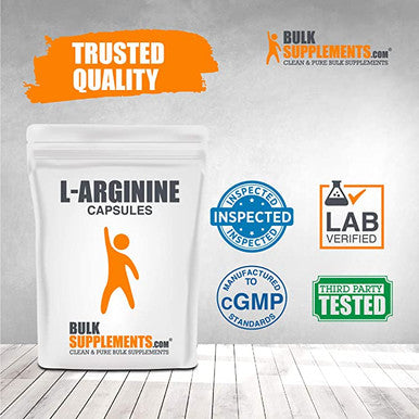 BulkSupplements L-Arginine Base L-Arginine 1000mg - Amino Energy Pre Workout - Arginine Pills - Amino Acid Arginine (100 Gelatin Capsules)