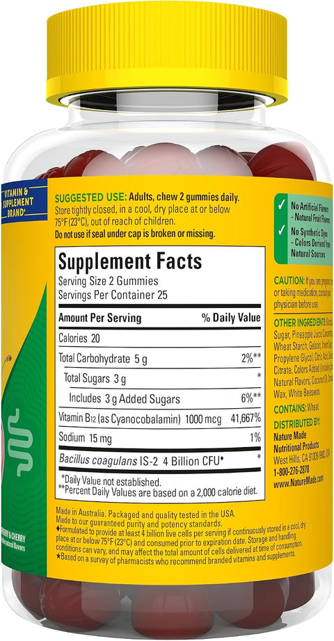 Nature Made Digestive Probiotics And Energy B12 Gummies Probiotics For Women And Men 50 Probiotic Gummies 25 Day Supply