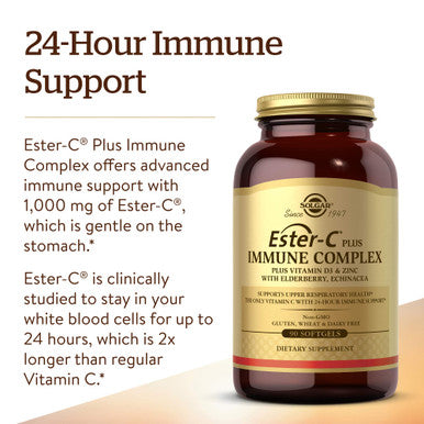 Solgar Ester-C Plus Immune Complex 90 Softgels - 24-Hour Immune Support - Supports Upper Respiratory Health - Plus D3 Zinc Elderberry & Echinacea - Non-Gmo Gluten Free Dairy Free - 45 Servings