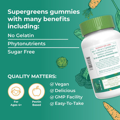 Maryruth Organics Super Greens Gummies | with Naturally-Occurring Quercetin for Adults and Kids Ages 4+ | Sugar | 2g Fiber Per Serving | Vegan | No Gelatin | Pectin Based | 60 Count | 30 Servings