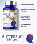 Carlyle Butterbur 150 mg | 180 Capsules | Potent Extract | Neurological Support Supplement | Non-GMO Gluten PA