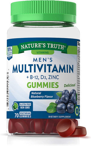 Mens Multivitamin Gummy | 70 Count | Vegetarian, Non-GMO, Gluten | with B12, D3, Zinc | Blueberry Flavor | by Nature's Truth