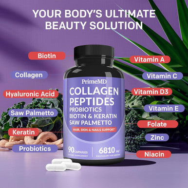 27-In-1 Hair Skin And Nails Vitamins (6810Mg) W/Biotin 10000Mcg - Collagen Supplements For Men And Women Hair Growth Vitamins, Keratin Supplements With Probiotics, Saw Palmetto (90 Ct, Pack Of 2)