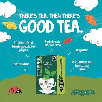 Clipper Organic Pure Green Tea Bags | Box of 40 Teabags | Organic Tea for Home & Office | Eco-Conscious, Fair Trade Tea | Natural, Unbleached, Plant-Based, Compostable & Biodegradable Tea Bags