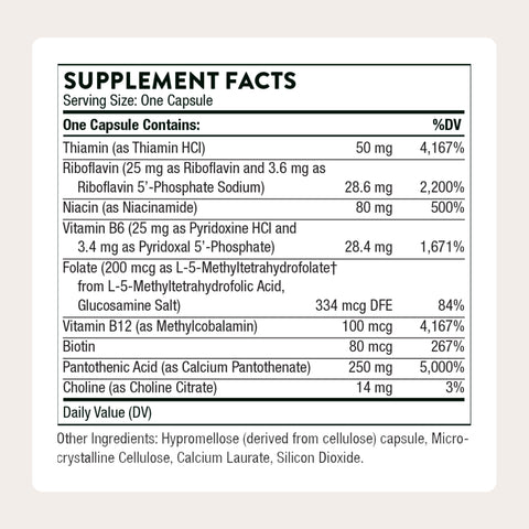 Thorne - Stress B-Complex - Vitamins B2 B6 B12 & Folate In Highly-Absorbable And Active Forms - Extra Vitamin B5 For Adrenal Support Stress Management & Immune Function 60 Servings