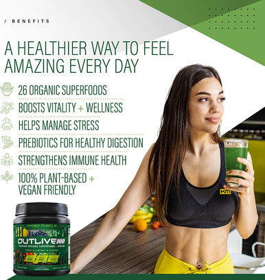 Kaged Muscle Outlive 100 Organic Superfoods and Greens Powder with Apple Cider Vinegar, Antioxidants, Adaptogen, Prebiotics,(Apple Cinnamon, 30 Servings)