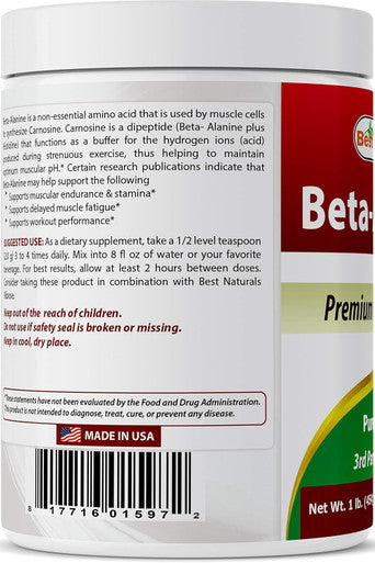 Best Naturals Beta Alanine Pure Powder 1 Pound (1 LB (Pack of 1))