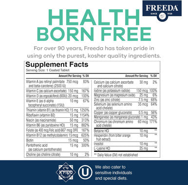 Freeda Senior Multivitamin - Kosher Vitamins For Men & Women 60 And Over - One Daily Coated Tablet - Women'S & Men'S Vitamins Multivitamin 60 Plus - Vitamins For Women Over 60 Plus Elderly (250 Count)
