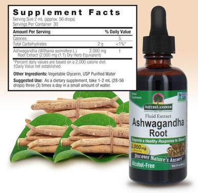 Nature'S Answer Ashwagandha Root | Herbal Supplement Maintain Healthy Immune Function | Supports Body Against Stress | Gluten- Alcohol- & Vegan 2oz (2 Pack)