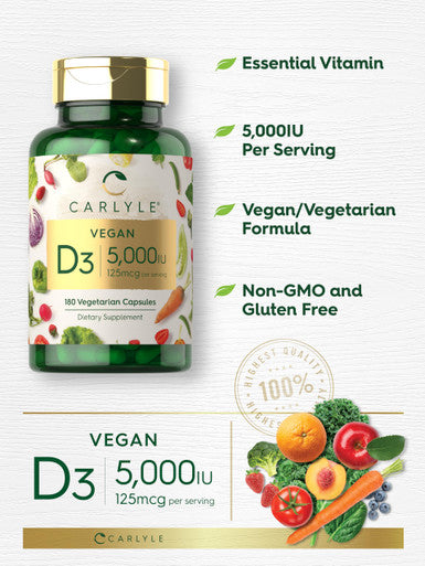 Carlyle Vitamin D3 5000 Iu | 180 Capsules | Vegan, Non-Gmo, And Gluten Free Formula | Vitamin D Supplement