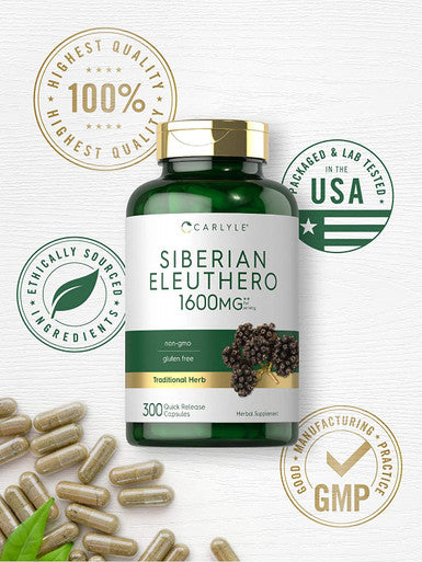 Carlyle Siberian Eleuthero | 1600mg | 300 Capsules | Non-GMO and Gluten Free Formula | Siberian Ginseng | Traditional Herbal Supplement