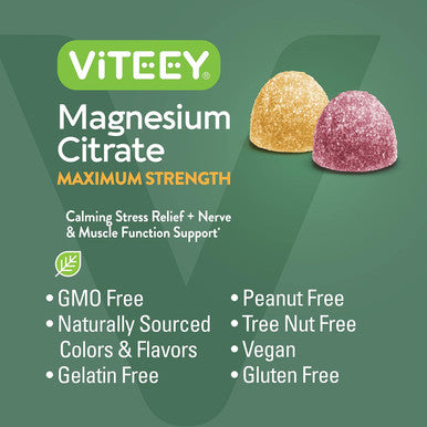 Magnesium Citrate Gummies For Adults & Teens - Maximum Strength 255Mg, Supports Calm Mood, Optimal Relaxation, Muscle Function - Vegan, Gelatin - Tasty Chewable Raspberry & Peach Flavored Gummy