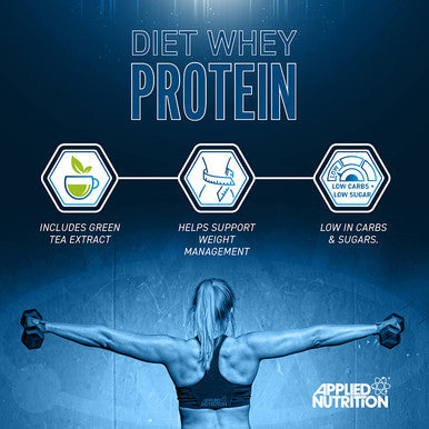 Applied Nutrition Diet Whey Protein Powder High Protein Low Carb Low Sugar Weight Loss with CLA L Carnitine Green Tea High PhD Supplement 1kg - 40 Servings (Banana Milkshake)