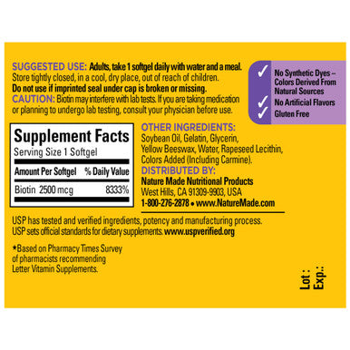 Nature Made Biotin 2500 Mcg Softgels 90 Ct Support Healthy Hair Skin Nails