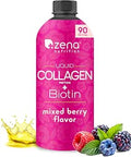 Zena Nutrition Liquid Collagen Peptides and Biotin 2500mg Verisol Bioactive Collagen Peptides 5000mcg Biotin Hair Skin Nail Supplement for Women and Men Mixed Berry 90 Servings 30 fl oz