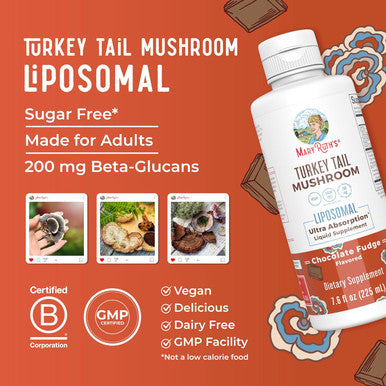 Maryruth Organics Turkey Tail Mushroom Supplement by | Ultra Absorption Liposomal | Full Spectrum Mushroom | 200mg Beta-Glucans Per Serving | Vegan | 7.6 oz | 15 Servings