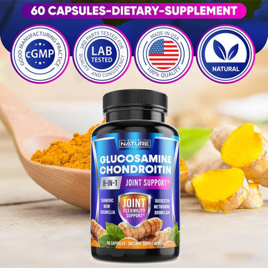 Built Nature Glucosamine Chondroitin With Msm, Turmeric, Boswellia - Advanced Joint Support, High Potency Antioxidant & Inflammatory Response, Comfort For Back, Knees, Hands, Non Gmo, 60 Extended Delivery Capsules