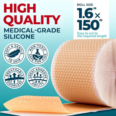 Medical Grade Silicone Scar Tape - 1.6 X150 - Visible Difference On Surgical & Keloid Scars - Reusable Silicone Scar Sheets - Easy To Use Silicone Tape For Scars