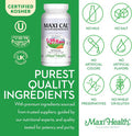Maxi Health Calcium 1000 Mg Supplement With Vitamin D3 (1000 Iu) And Magnesium (500 Mg) - Bone, Teeth And Joint Support For Men And Women - 180 Capsules - Maxi Cal