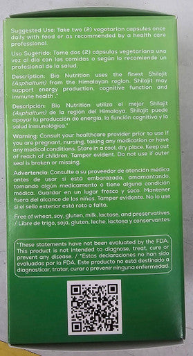 Bio Nutrition Shilajit (Asphaltum) 60 Vegetarian Capsules